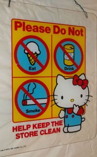 1981 HELLO KITTY PLASTIC NO SMOKING EATING OR DRINKING STORE SIGN 