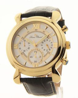 28169BK Lucien Piccard Mens Dress Leather New Watch Gold Plated Chrono