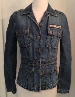LUCKY BRAND size small denim blue jeans Military Cargo Jacket 