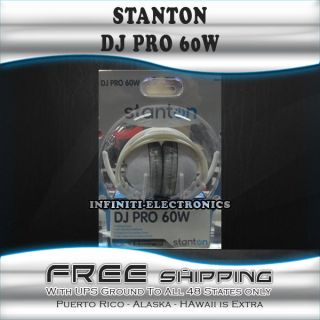 NEW STANTON DJ PRO 60W WHITE OVERHEAD HEADPHONES W/ CARRYING BAG PRO60 