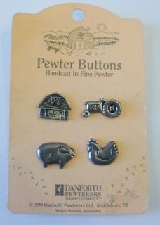   Fine Pewter Farm Hen Pig Barn Tractor Buttons   New on card