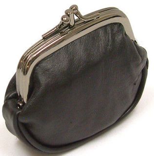New Black Genuine Leather Pouch Double Frame Coin Purse Small Bag Kiss 