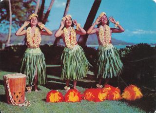 Hula Girls 1950s Jumbo Hula Maidens postcard 6 1/2 x 9 Hawaii