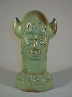   GREEN Frankoma Pottery Medicine Man Blue Eagle Indian Totem Pole