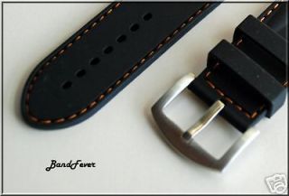 26mm BLACK HEAVY ITALIAN RUBBER DIVER WATCH BAND,STRAP WITH ORANGE 