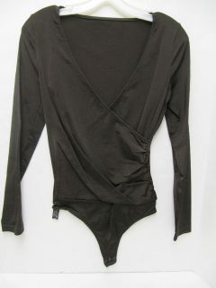NWT AUTHENTIC Wolford Satin Brown Long Sleeve V Neckline Bodysuit Size 