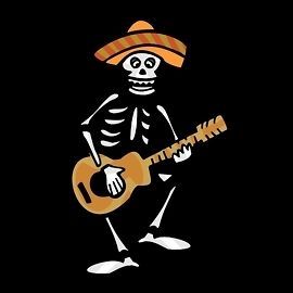   The Dead Skeleton Skull Guitar Mariachi Mexican Halloween Tee T Shirt