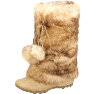 women s brown camel suede faux fur pom pom winter boots