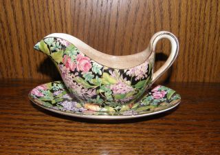 lord nelson black beauty gravy boat w saucer chintz from