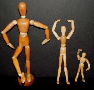 Lot 3 Vintage Artists Model Articulated Mannequin Jointed Wood 