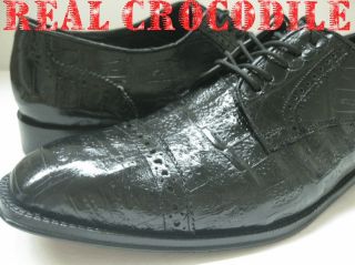 DOLCE PELLE FULL CROCODILE ALLIGATOR DRESS SHOES OXFORDS LACE UP WING 
