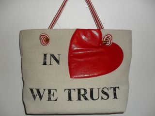 MOSCHINO cheap and chic cream In Love We Trust large fabric handbag