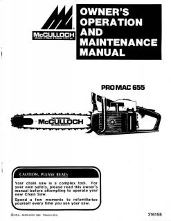 mcculloch pro mac 655 chain saw owners manual w parts
