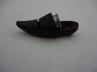 antique sterling silver thimble in shoe slipper holder time left