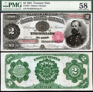 1891 $ 2 mcpherson treasury note pcgs au58 nice see