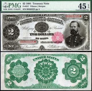 1891 $ 2 mcpherson treasury note pmg xf45 epq superb