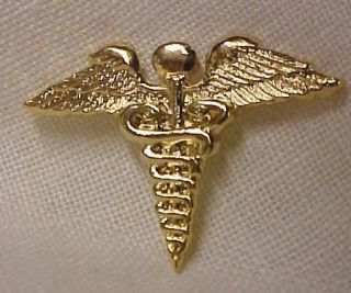 caduceus wings medical emblem gold plate pin tac nib expedited