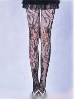 SALE crochet ivy and floral pattern fishnet tights leggings black 
