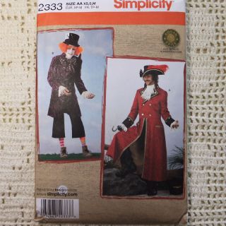 simplicity costume pattern 2333 mad hatter pirate xs m time