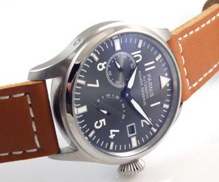   gray Big Pilot Power Reserve Chronometer watch brown strap mens 094