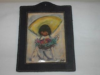 Ted DeGrazia Leather Framed Print Little Flower Boy in Perfect 