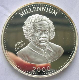 Uganda 1999 Millennium Einstein 1000 Shillings Silver Coin,Proof