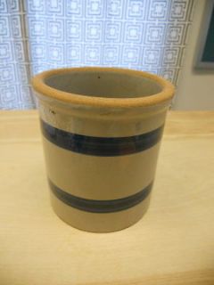 Vintage American Pottery Stoneware Blue Banded/Striped Crock