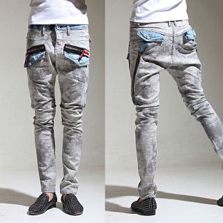 NEW Baggy Pants Mens Skinny Jeans Cover Zipper Denim Skinny Baggy 