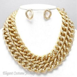   Row Gold Link Chain Necklace Set Chunky & Elegant Costume Jewelry