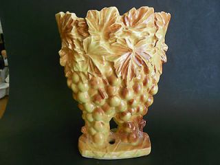 mccoy yellow brown vase grapes leaves 9 tall used time