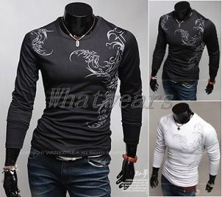 JJ Mens Slim Classic Tee Tattoo Design T Shirt Long Sleeve Tops Black 