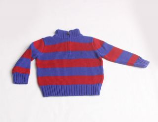 Ralph Lauren Little Boys Red/Blue Stripe Zip Sweater BNWT Sizes 12 