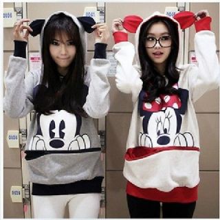 Korea Women girl Bow Mickey Minnie Bunny Teddy Bear hoodie zip up 