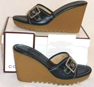 MINT RARE COACH Terry Calf Leather Black platform sandals w/Soho 