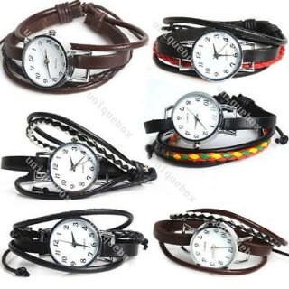 NEW Braid Fashion Weave Leather Retro Bracelet Men Womans Wrist Watch 