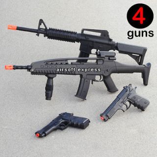 NEW Lot 4 Airsoft Guns M16 Rifle Black Beretta Pistol Toy Air Soft w 