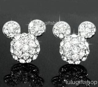 DISNEY MICKEY MOUSE 18K WHITE GOLD PLATED STUDS EARRINGS USE SWAROVSKI 