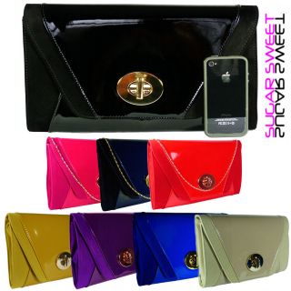   Patent Leather & Suede Clutch Bag Gold Clasp Evening Bag Prom Handbag
