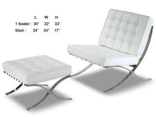 Barcelona Style Pavillion Exposition Chair / Ottoman in White Full 