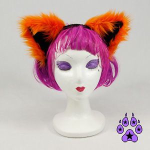   cat cosplay Goth Anime Hat EARS Neko furry HEADBAND fur ORANGE RAVE