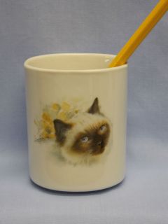 Himalayan or Ragdoll Cat Blue Eyes Pencil Holder Porcelain Fired Decal