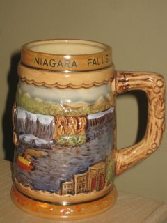 25Vintage Souvenir Mug NIAGARA FALLS CANADA Bas Relief Hand Painted 