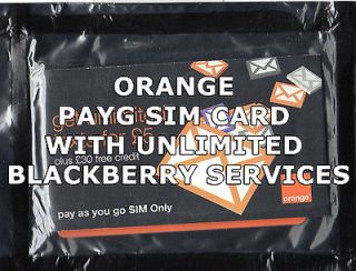 ORANGE 3G PAYG SIM CARD WITH UNLIMITED BLACKBERRY SERVICES
