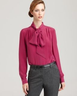 Pippa NEW Purple Silk Long Sleeve Tie Neck Button Down Blouse Top 0 