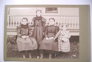c1890s Cab Photo FOUR YOUNG SISTERS AND A DOLL Williamsport PA Plaid 