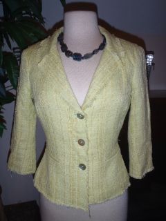 Renato Nucci Lime Yellow Tweed Fringe Edge Jacket 36 4 6 Small Medium 