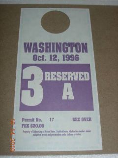 notre dame parking pass 10 12 1996 