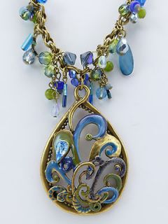 Genuine CHICOS Bead & Pendant Necklace Blue/Turquoise Gold Tone 