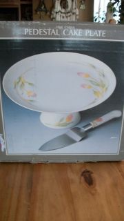 Toscany Collection Fine China Pedestal Cake Plate with Server in box