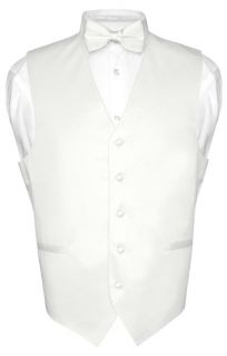 Mens WHITE Dress Vest and BOWTie Set for Suit or Tuxedo Medium